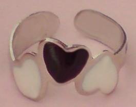 BAGUE DE PIED COEUR NOIR BLANC