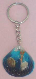 PORTE CLEFS COQUILLAGE BLEU