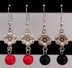 DUO BOUCLES D'OREILLES FLEUR ROUGE NOIR