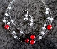 PARURE PERLES ROUGE ET BLANC