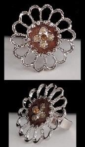 BAGUE FLEUR ARGENTE MARRON